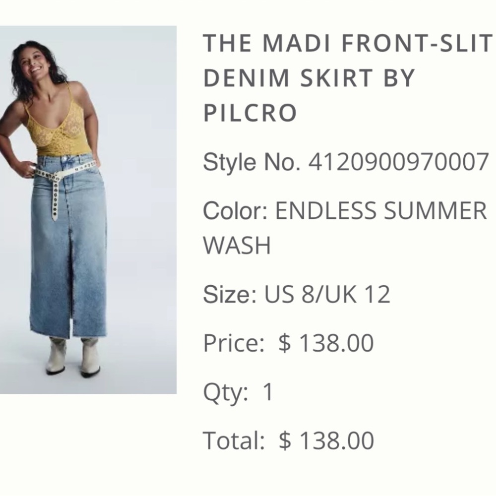 Pilcro Blue Maxi Skirt with Front Slit